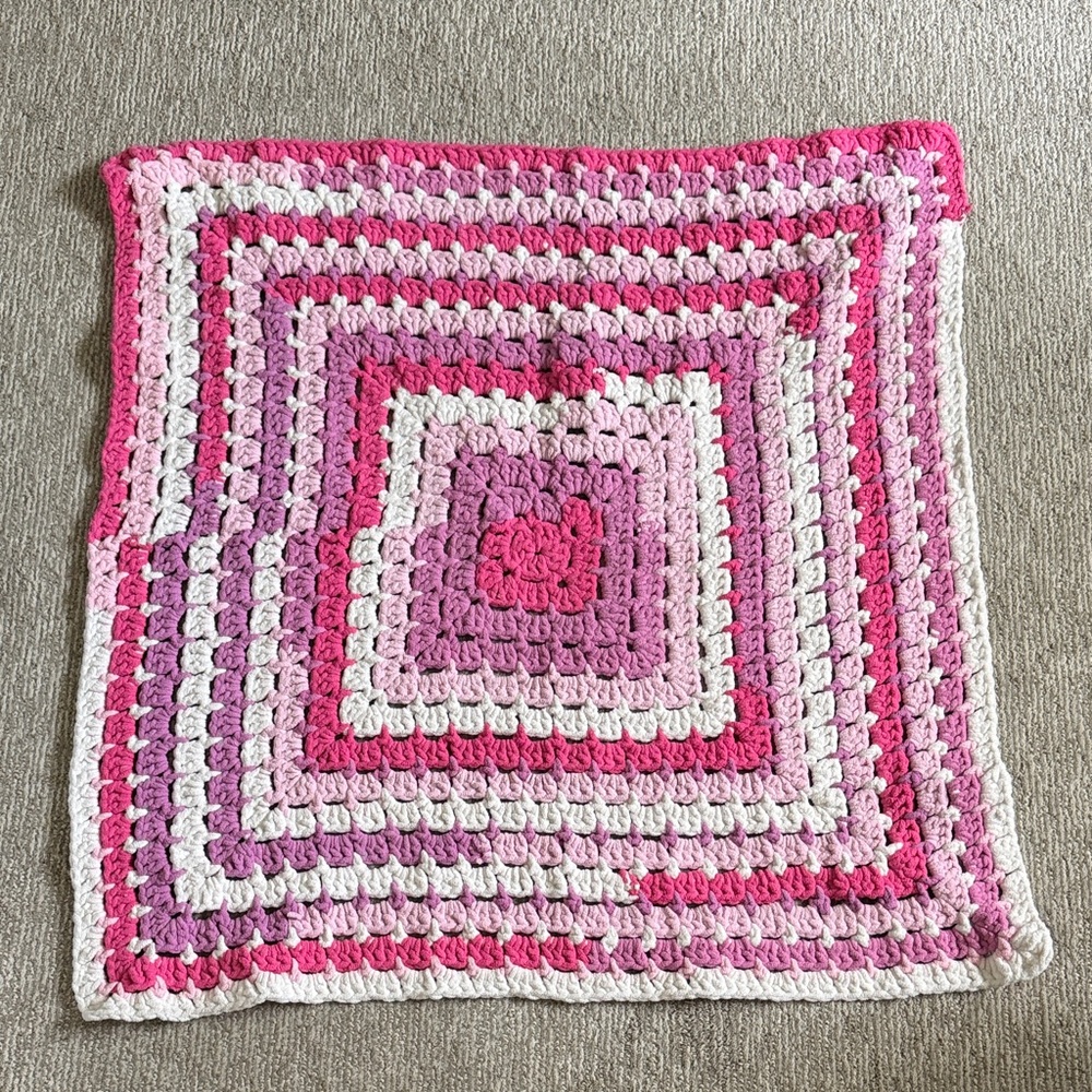 Handmade Crochet Square Blanket Baby Pink White Purple